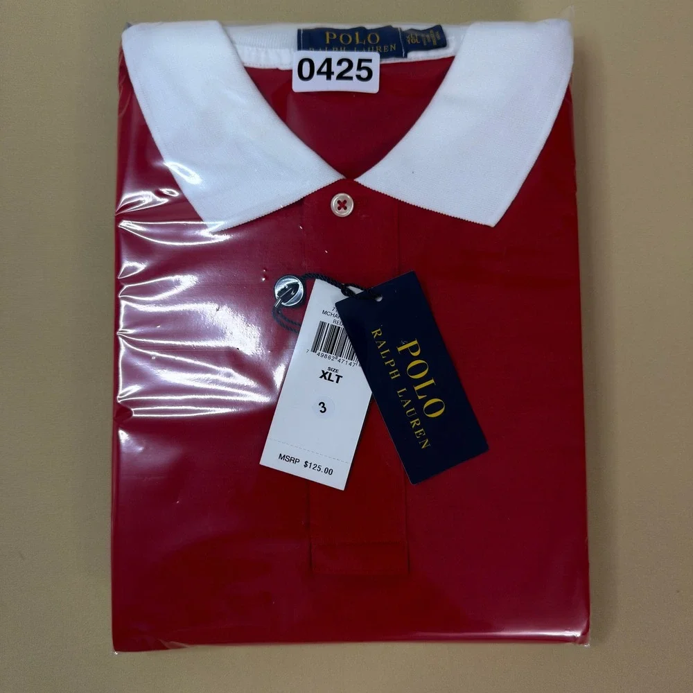 NEW Polo Ralph Lauren Polo Shirt Men XLT Red Multi Colorblock Logo‎ 711746454002